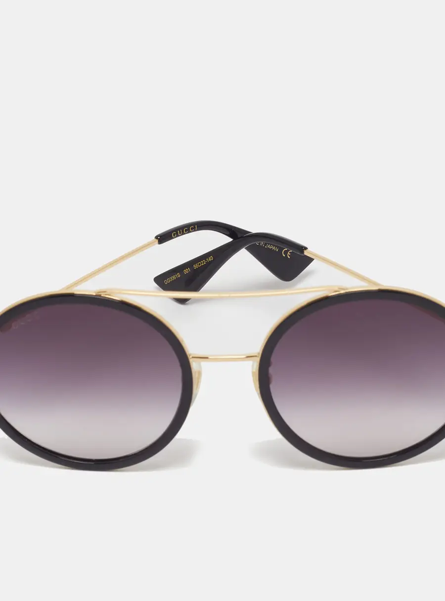 Gucci Black/Gold Tone Gradient GG0061S Round Sunglasses