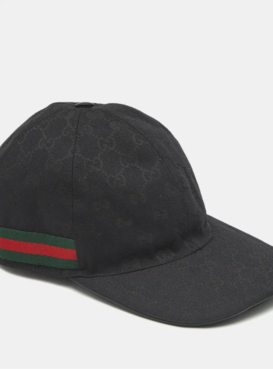 Gucci Black Monogram Web Stripe Canvas Baseball Cap S