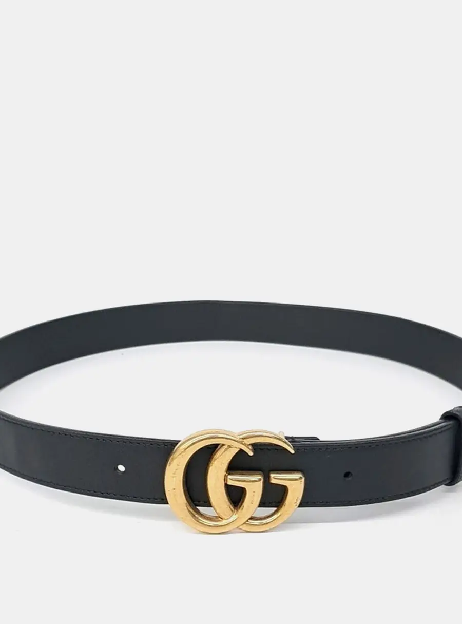 Gucci Marmont Black Leather Belt (414516) GHW