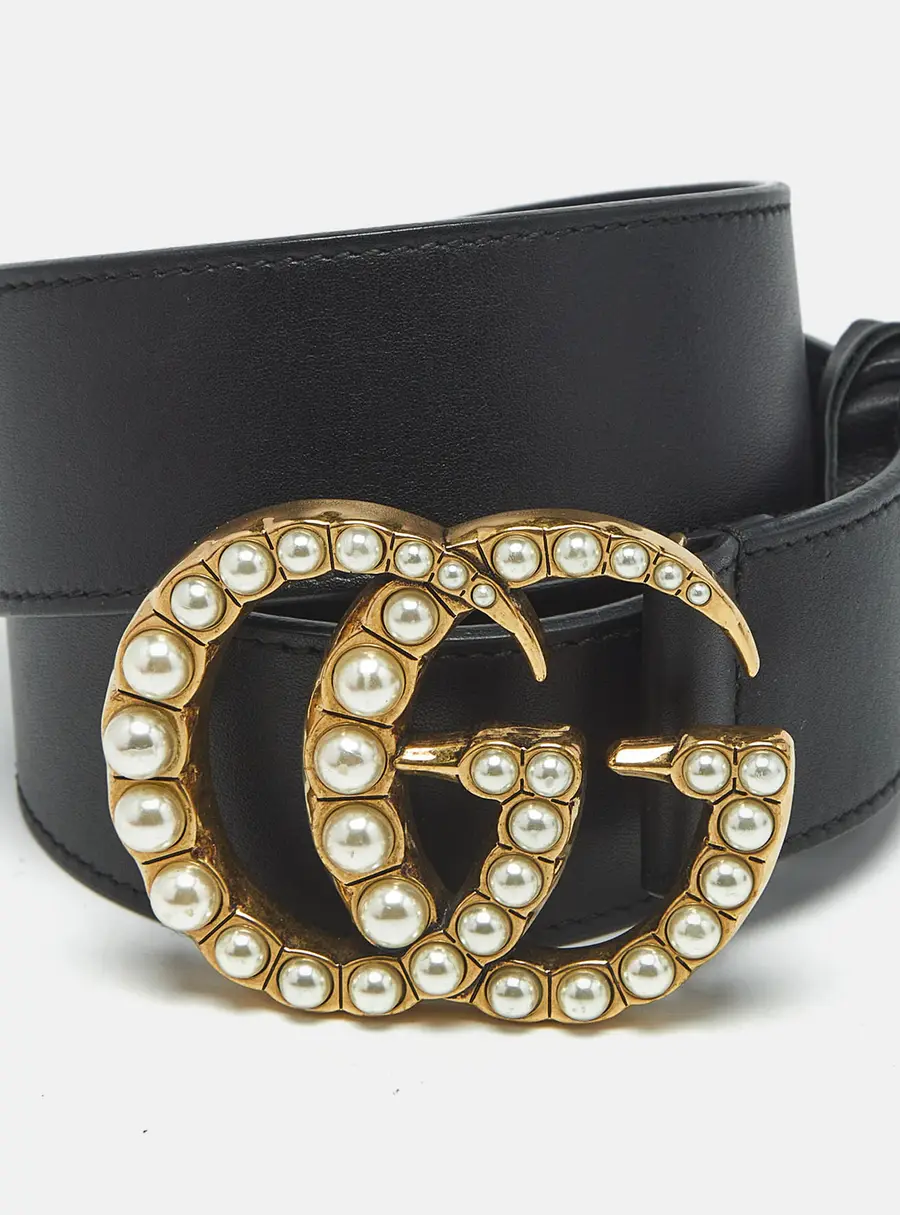 Gucci Pearl Embellished GG Marmont 80CM Black Leather