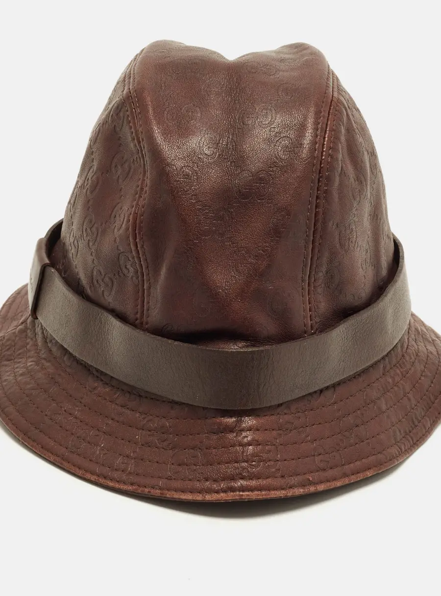 Gucci Brown GG Monogram Leather Bucket Hat S