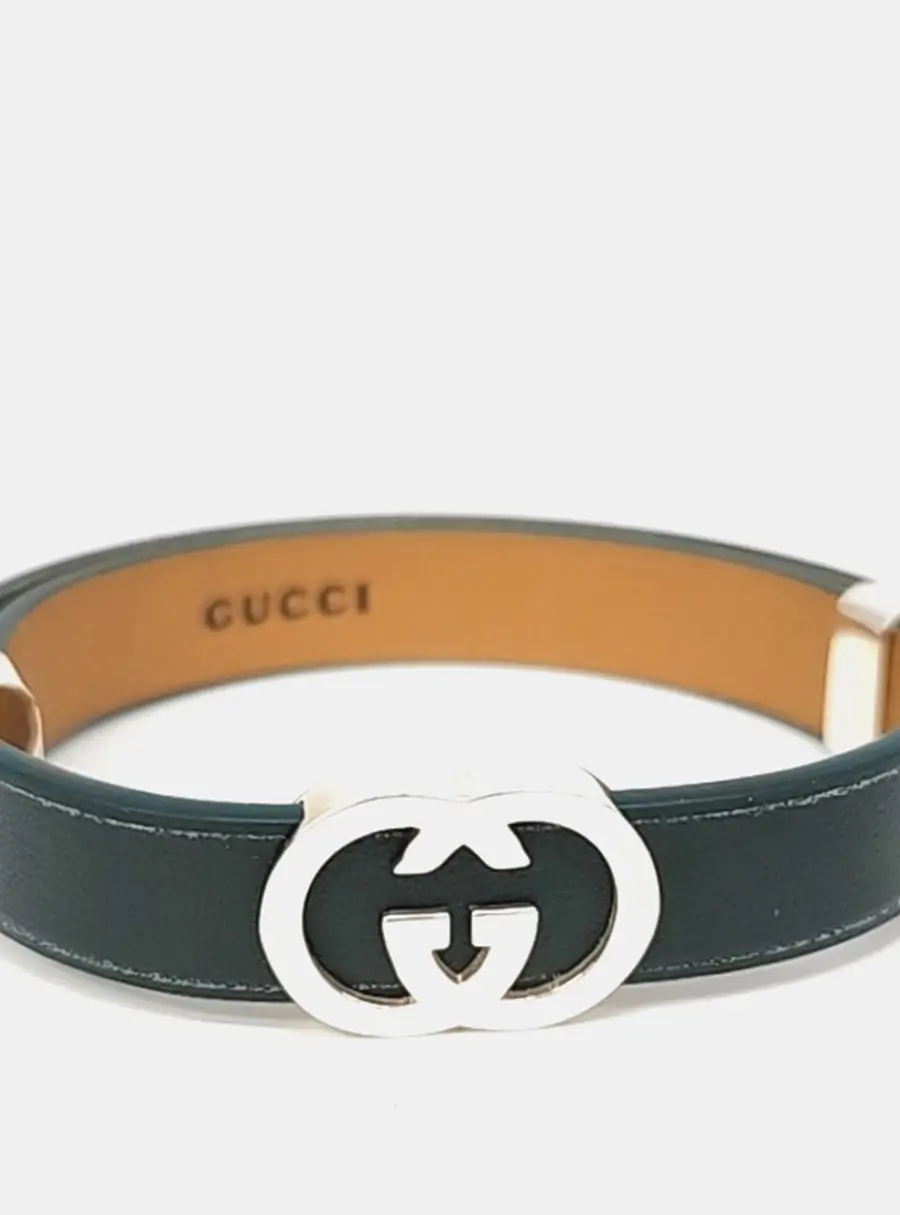 Gucci Interlocking Green Leather Bracelet
