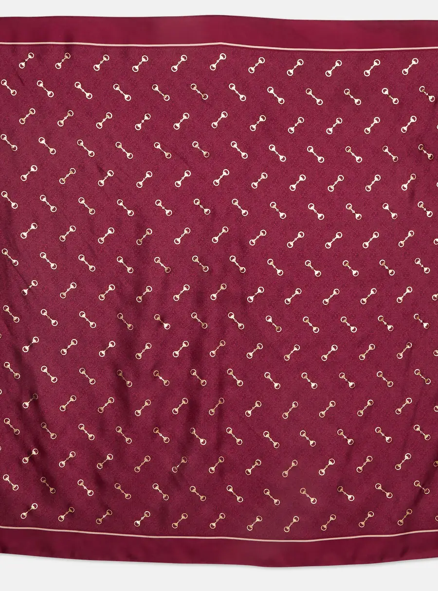 Gucci Burgundy/Gold Monogram Horsebit Print Silk Carré Scarf