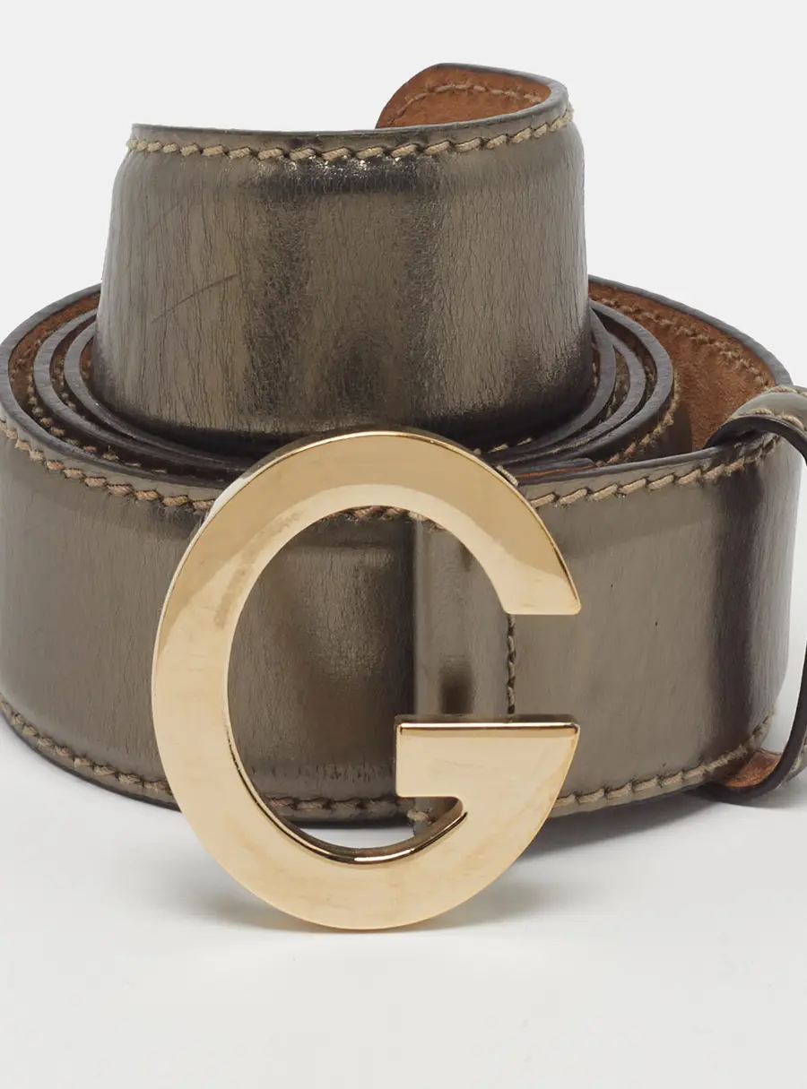 Gucci G Buckle 85 CM Buckle Belt Gold Leather