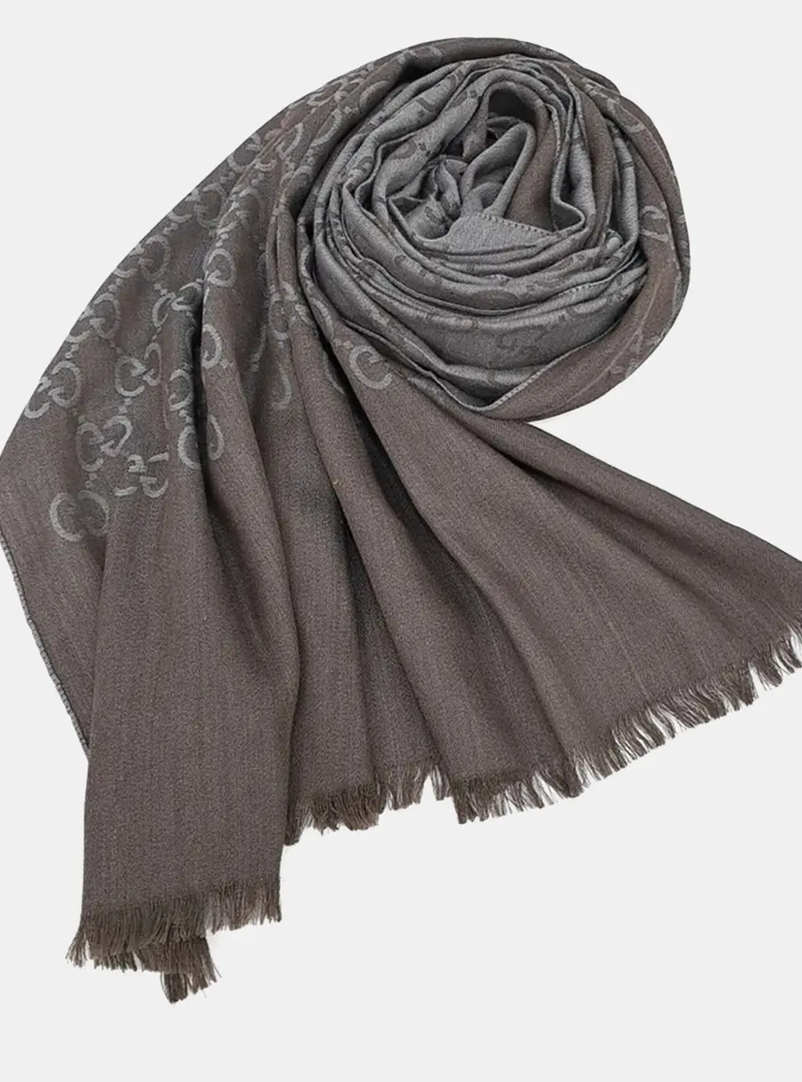 Gucci Brown Grey Silk Wool Shawl and Scarf