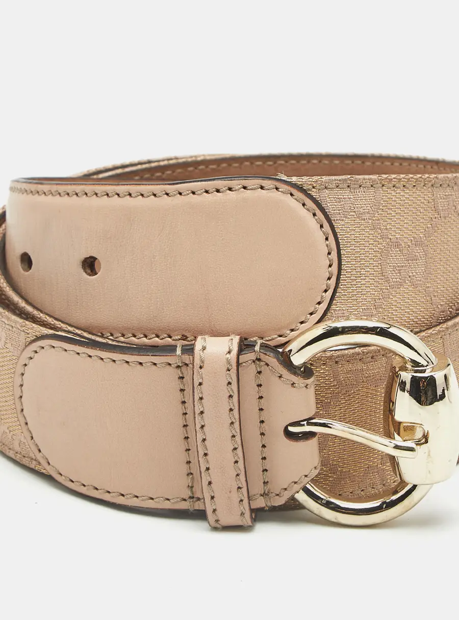 Gucci Ring Buckle 85CM Belt Gold/Peach Lurex Fabric and Leather