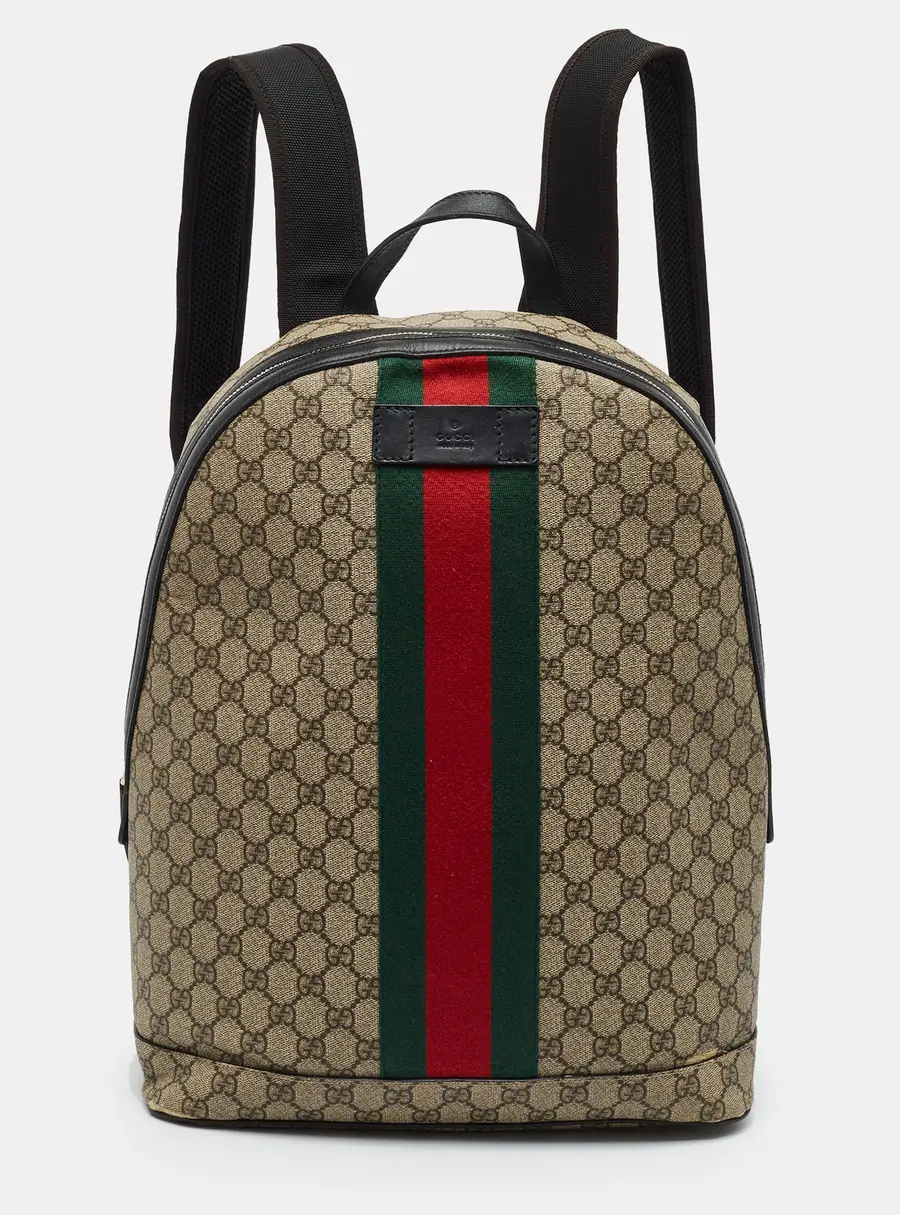 Gucci Sherry Line Beige/Black GG Supreme Canvas and Leather Backpack