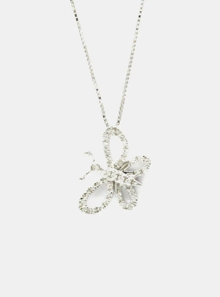 Gucci Butterfly Pendant Diamond Necklace 18K White Gold