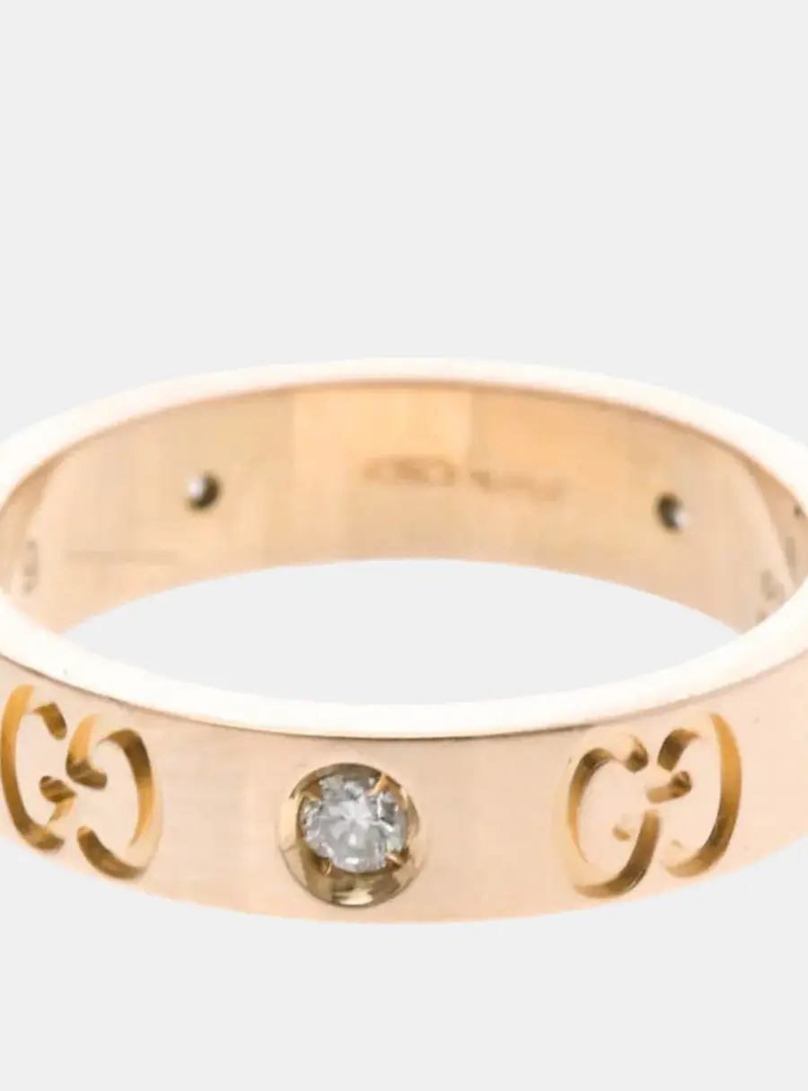 Gucci Icon Diamond 18K Pink Gold Band Ring EU 49