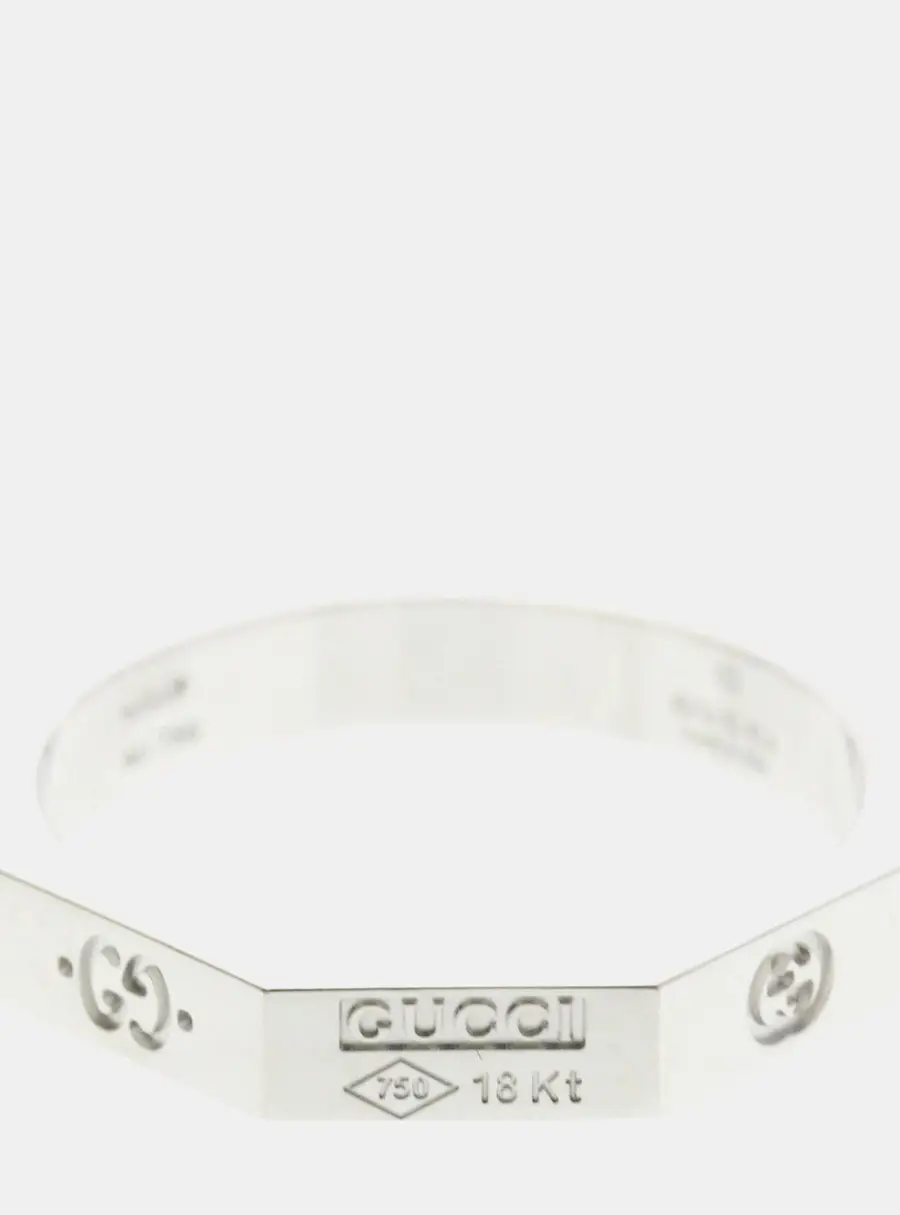 Gucci Octagonal Ring 18K White Gold Fashion Band Ring EU 59