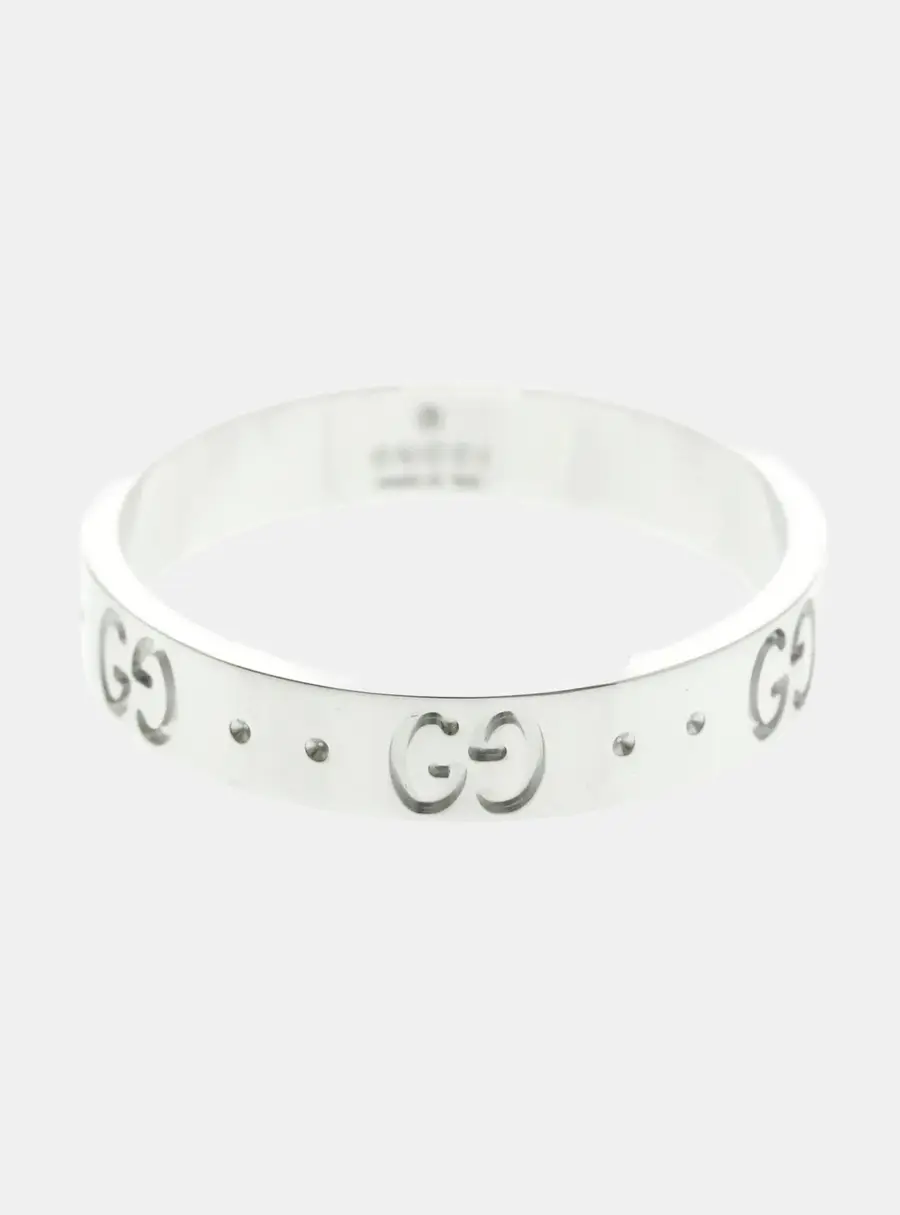 Gucci Icon 18K White Gold Fashion Band Ring EU 59