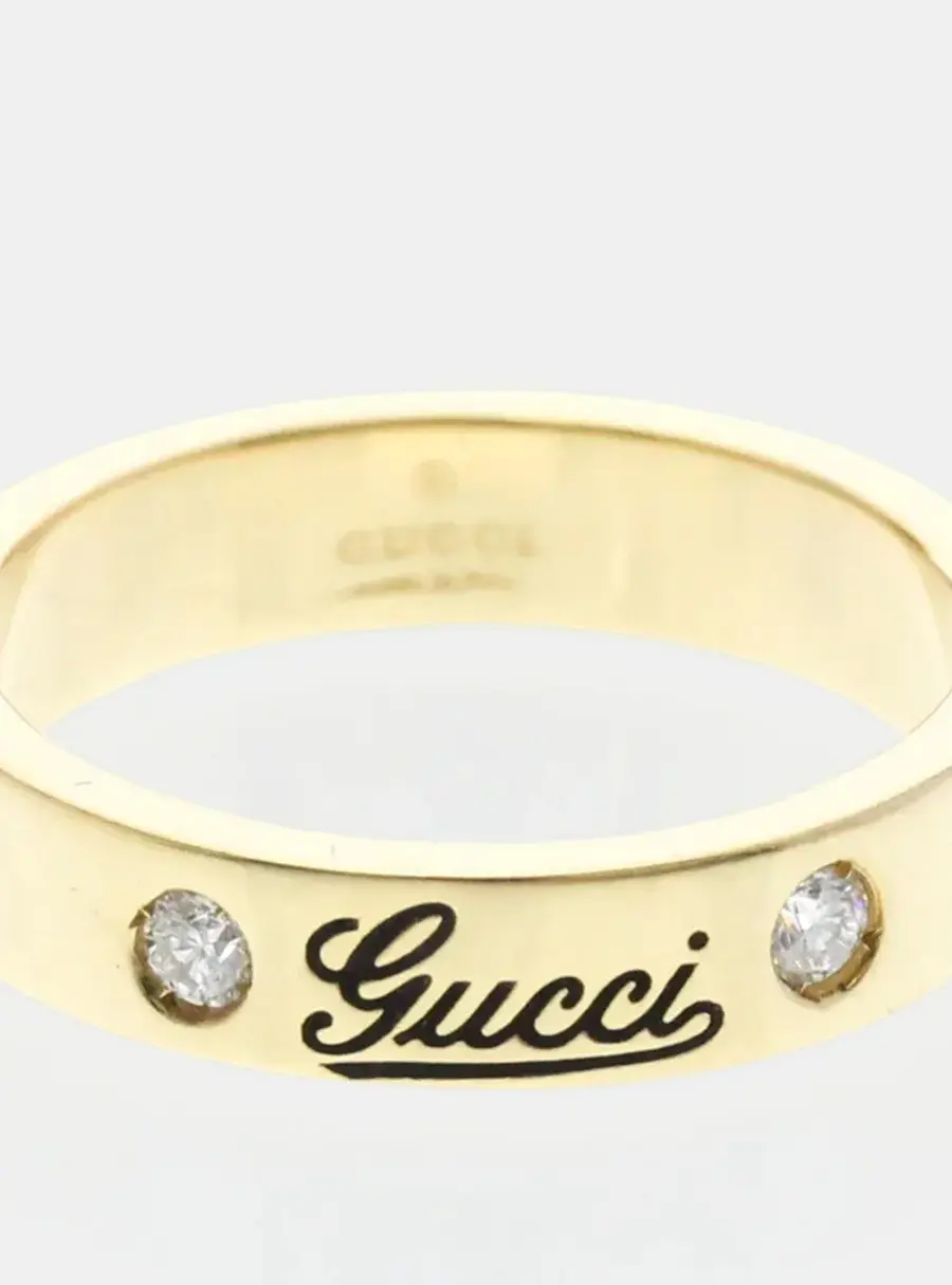 Gucci Icon Print 18k Yellow Gold Diamond Women's Ring EU 62
