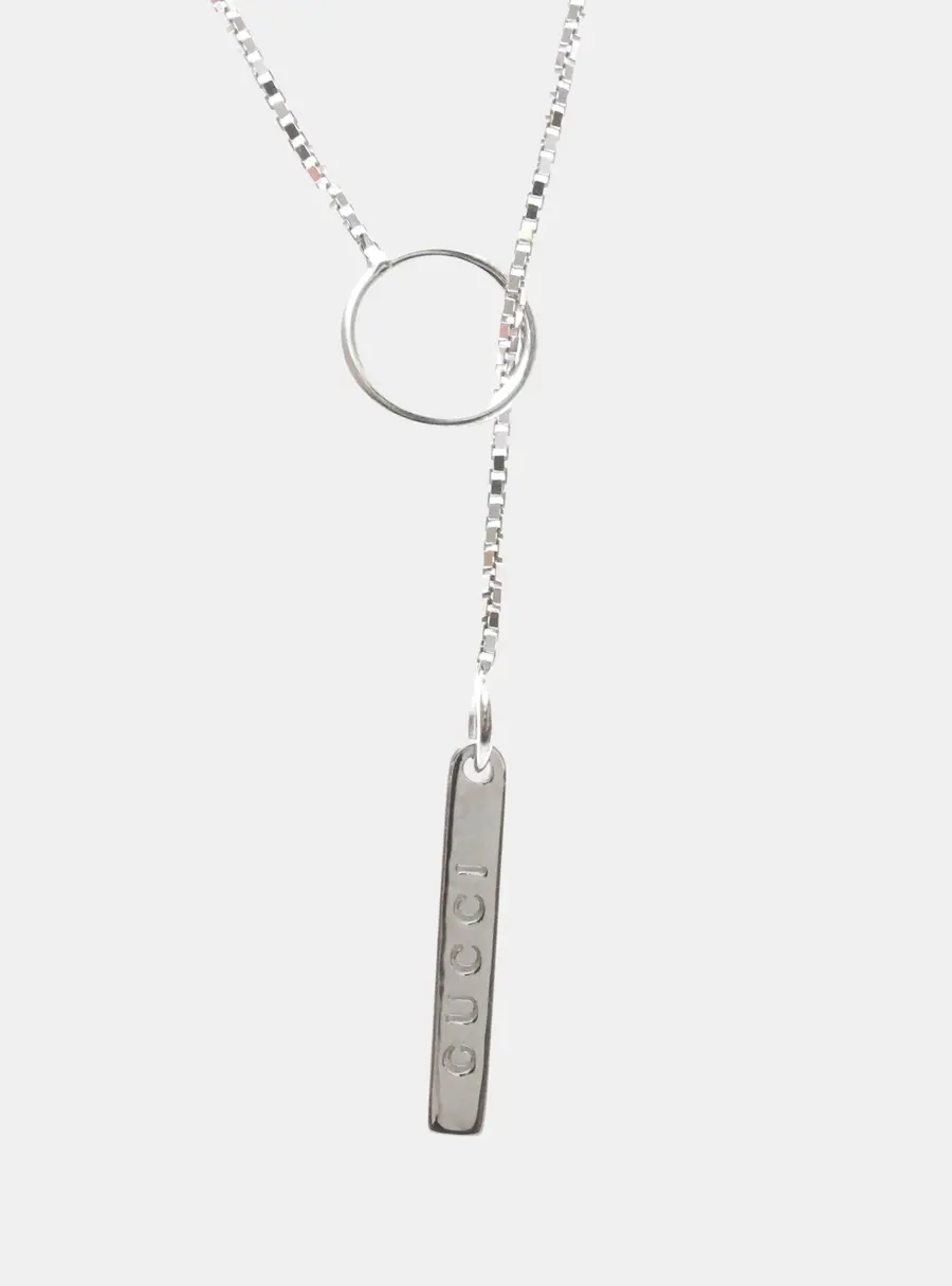 GUCCI Lariat Necklace White Gold 18K No Stone Polished