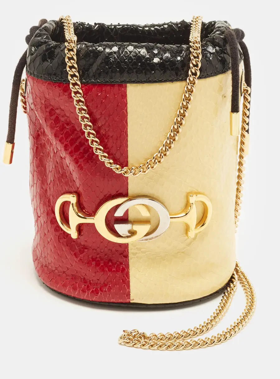 Gucci Zumi Multicolor Snakeskin Bucket Bag