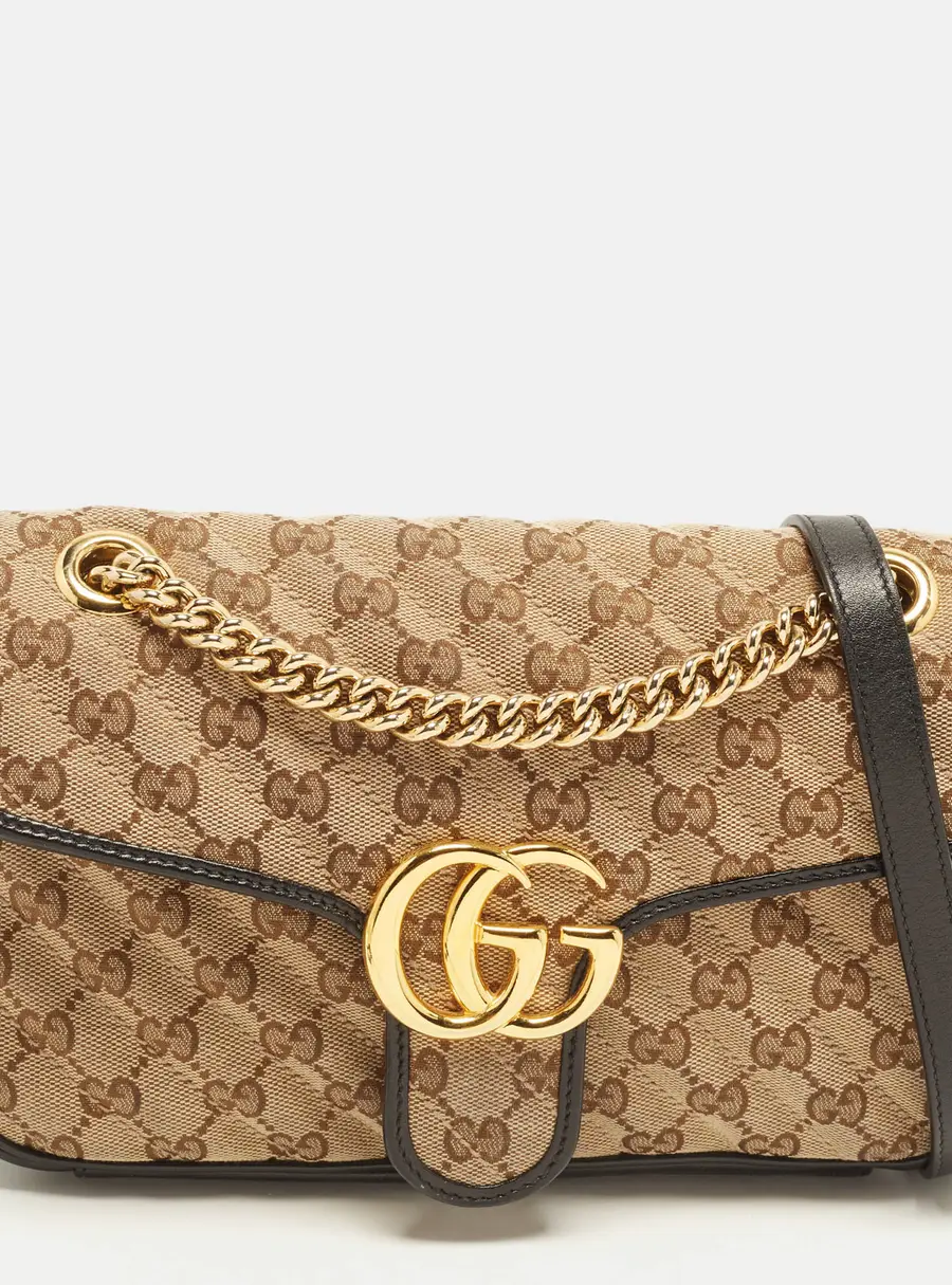 Gucci GG Marmont Flap Medium Diagonal Quilted GG Canvas and Leather Shoulder Bag