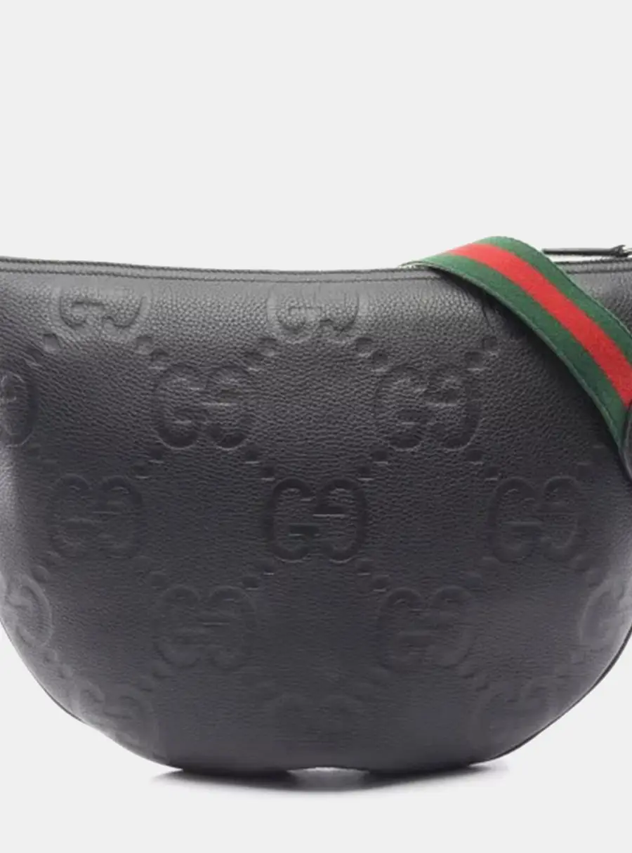 Gucci Jumbo GG Messenger 801887 Black Leather Shoulder Bag