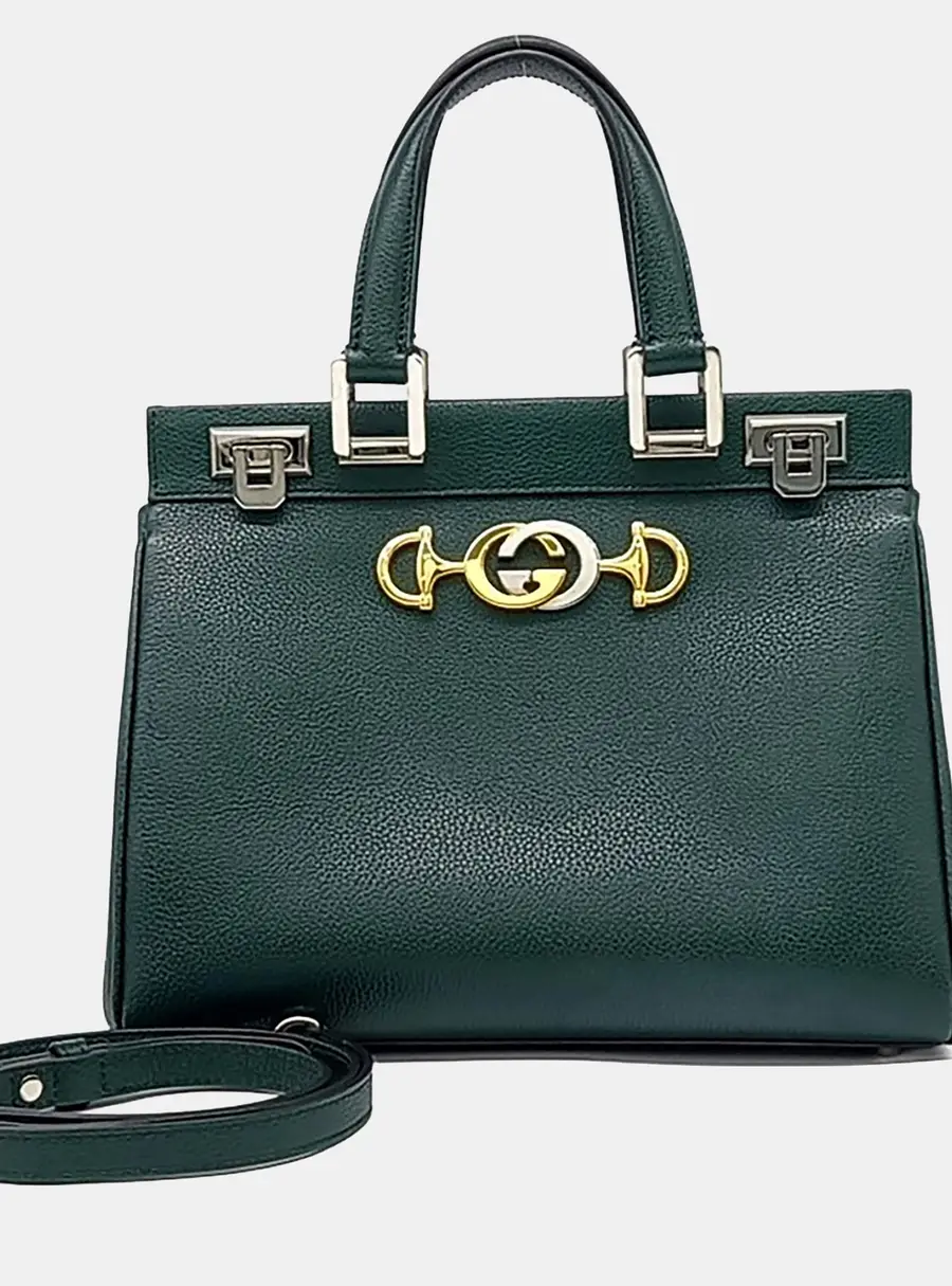Gucci Green Leather Zumi Top Handle Bag Small