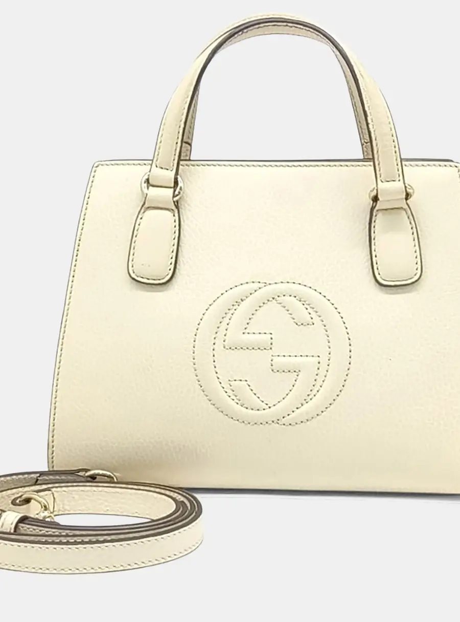Gucci White Leather Soho Leather Top Handle Bag