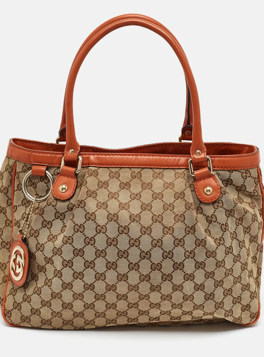 Gucci Sukey Medium Brown/Beige GG Canvas and Leather Tote