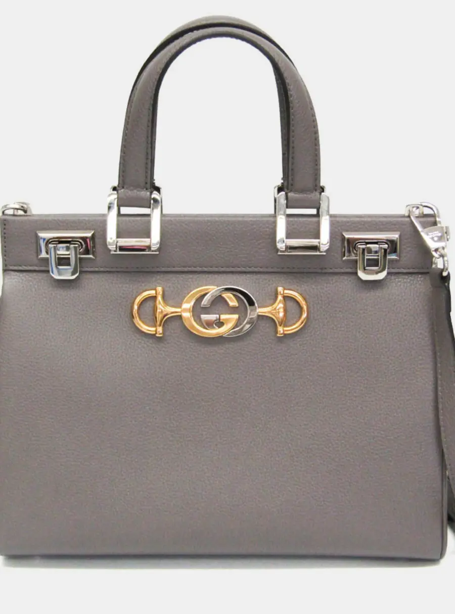 Gucci Zumi Small Gray Grained Calfskin Leather Top Handle Bag