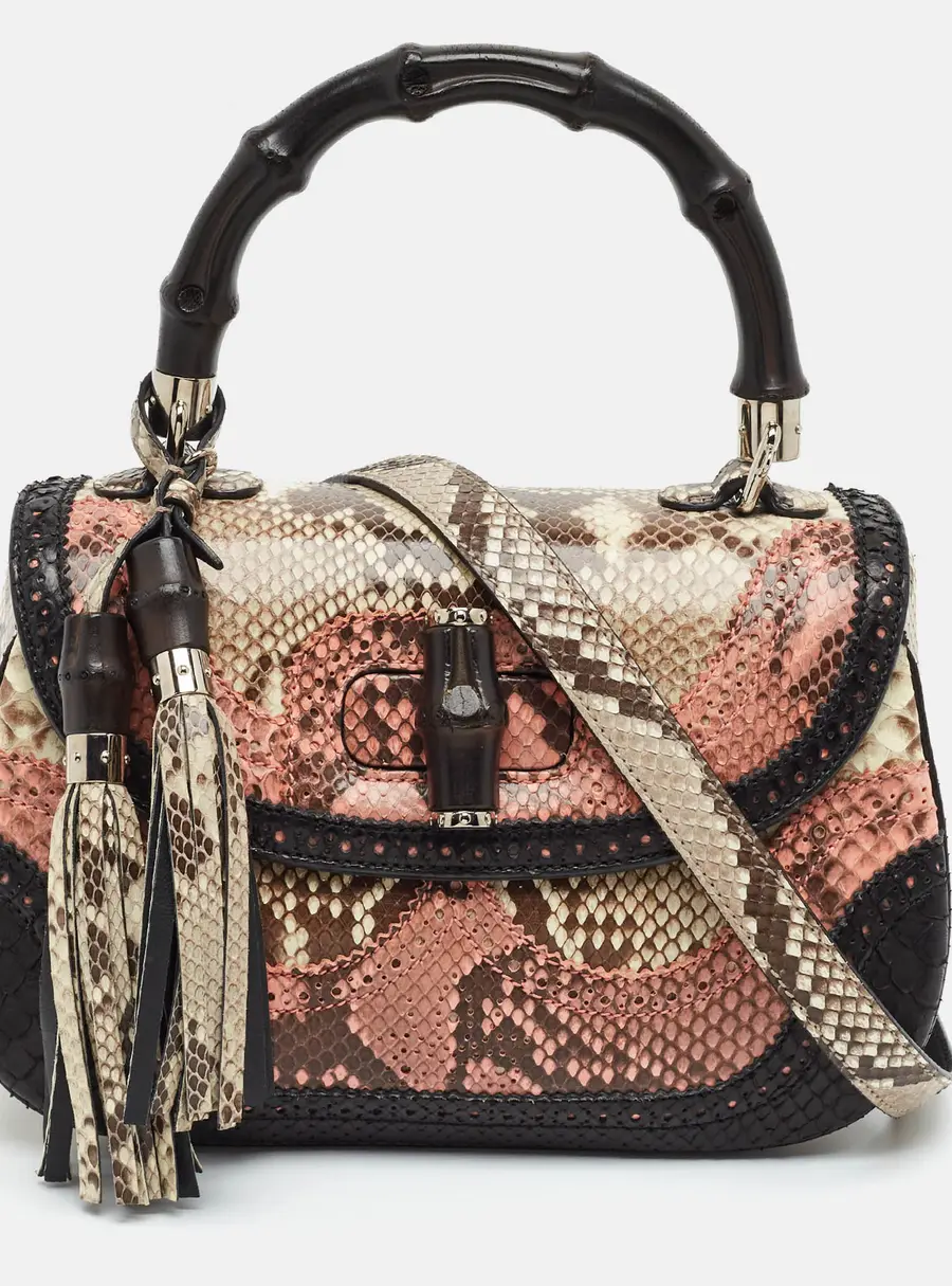 Gucci New Bamboo Medium Tricolor Python Top Handle Bag