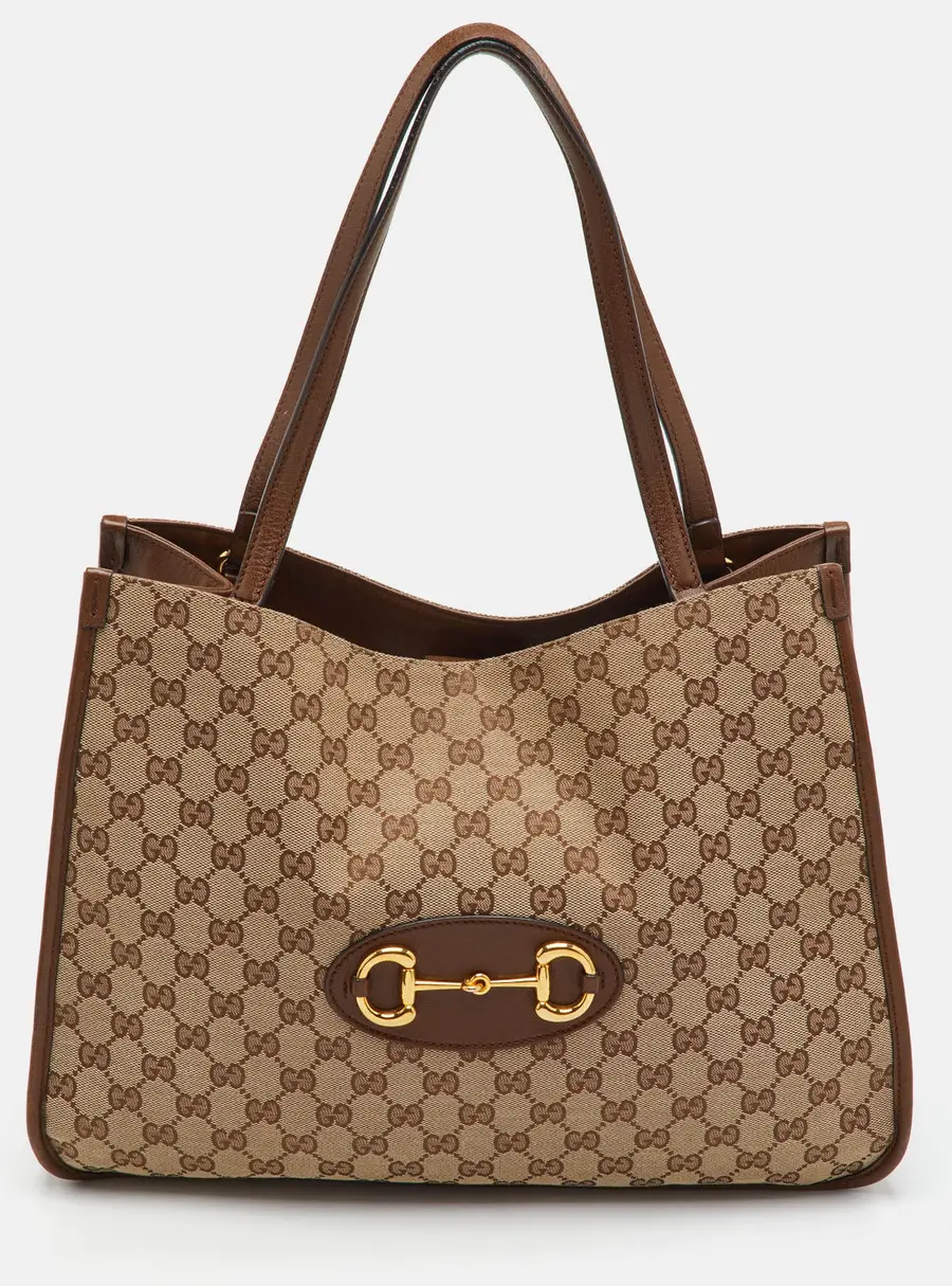 Gucci Horsebit 1955 Beige/Brown GG Canvas and Leather Tote