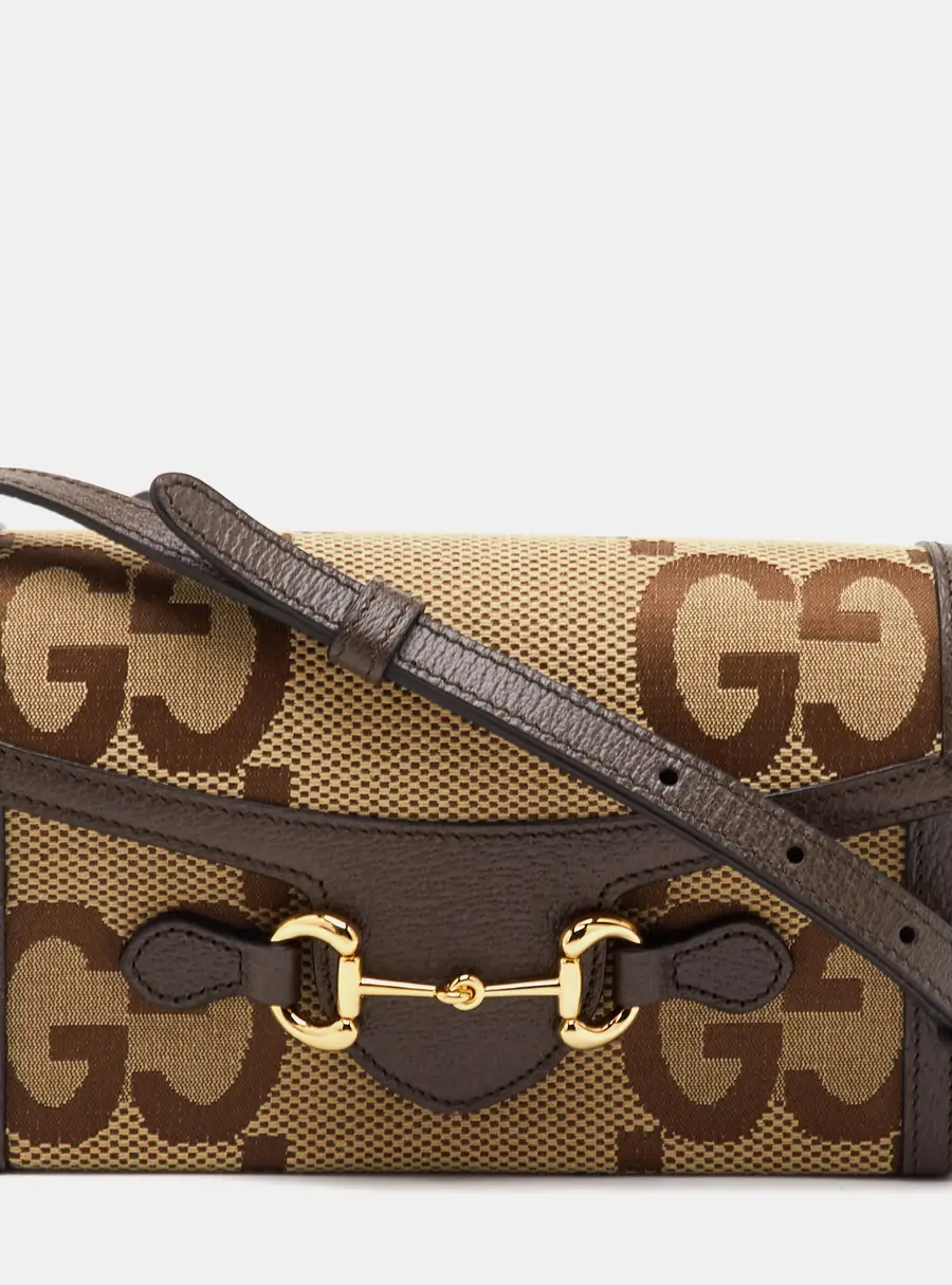 Gucci Horsebit 1955 Mini Beige/Brown Jumbo GG Canvas and Leather Shoulder Bag