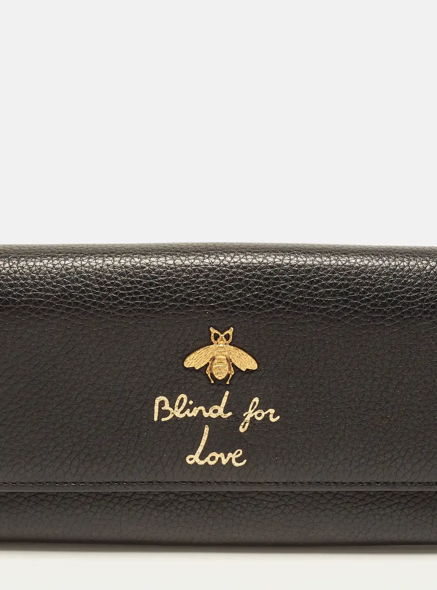 Gucci Blind for Love Black Leather Flap Continental Wallet
