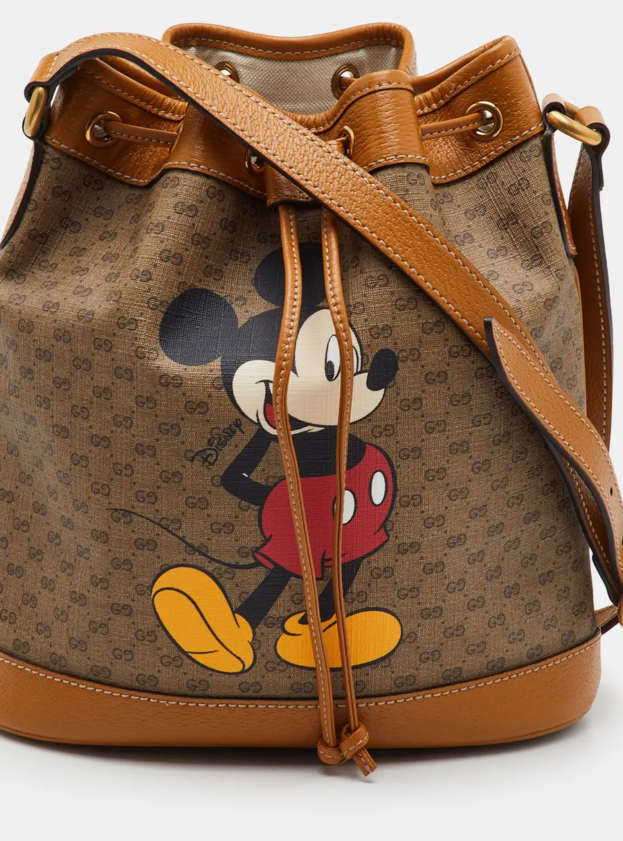 Gucci x Disney Brown Mickey Mouse Print Micro GG Canvas Bucket Bag