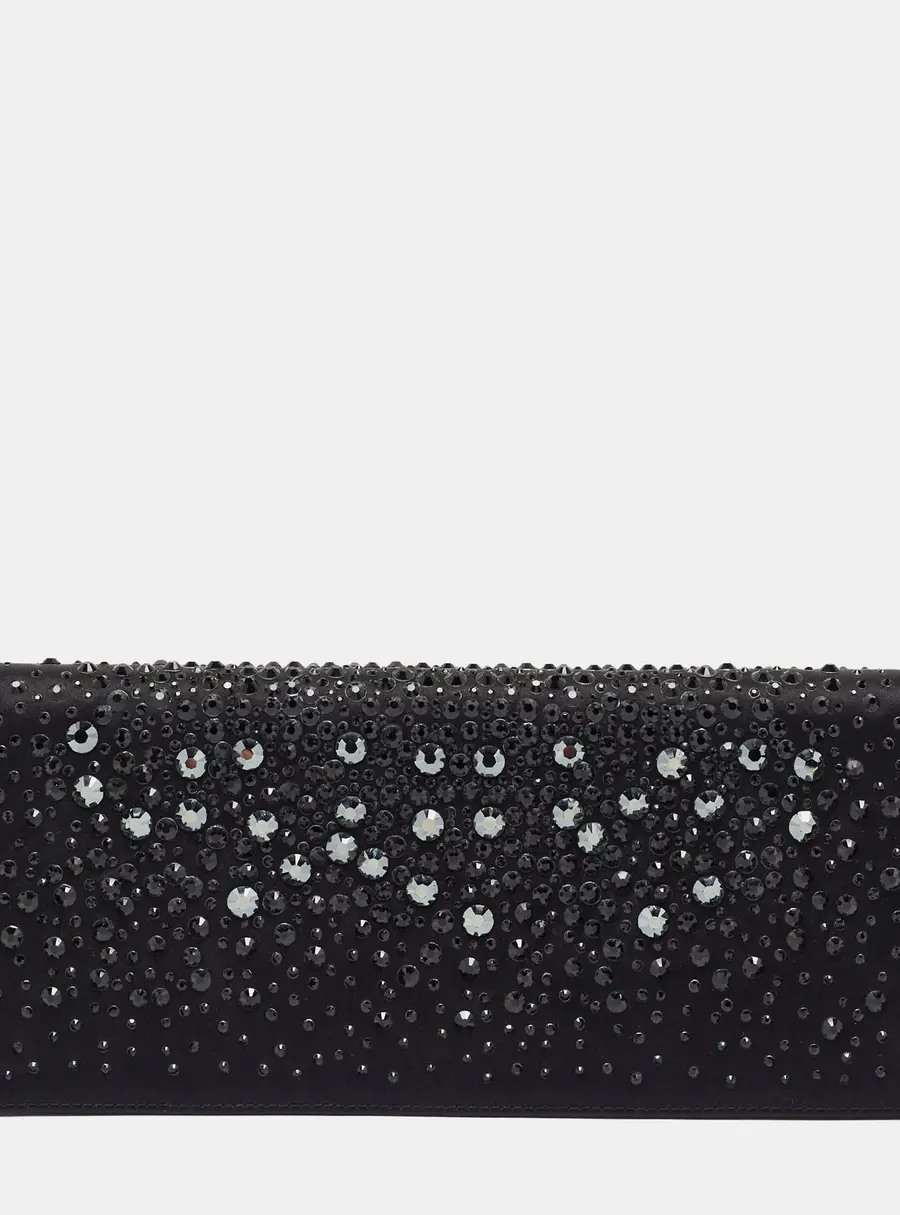 Gucci Crystal Embellished Flap Black Satin Long Clutch