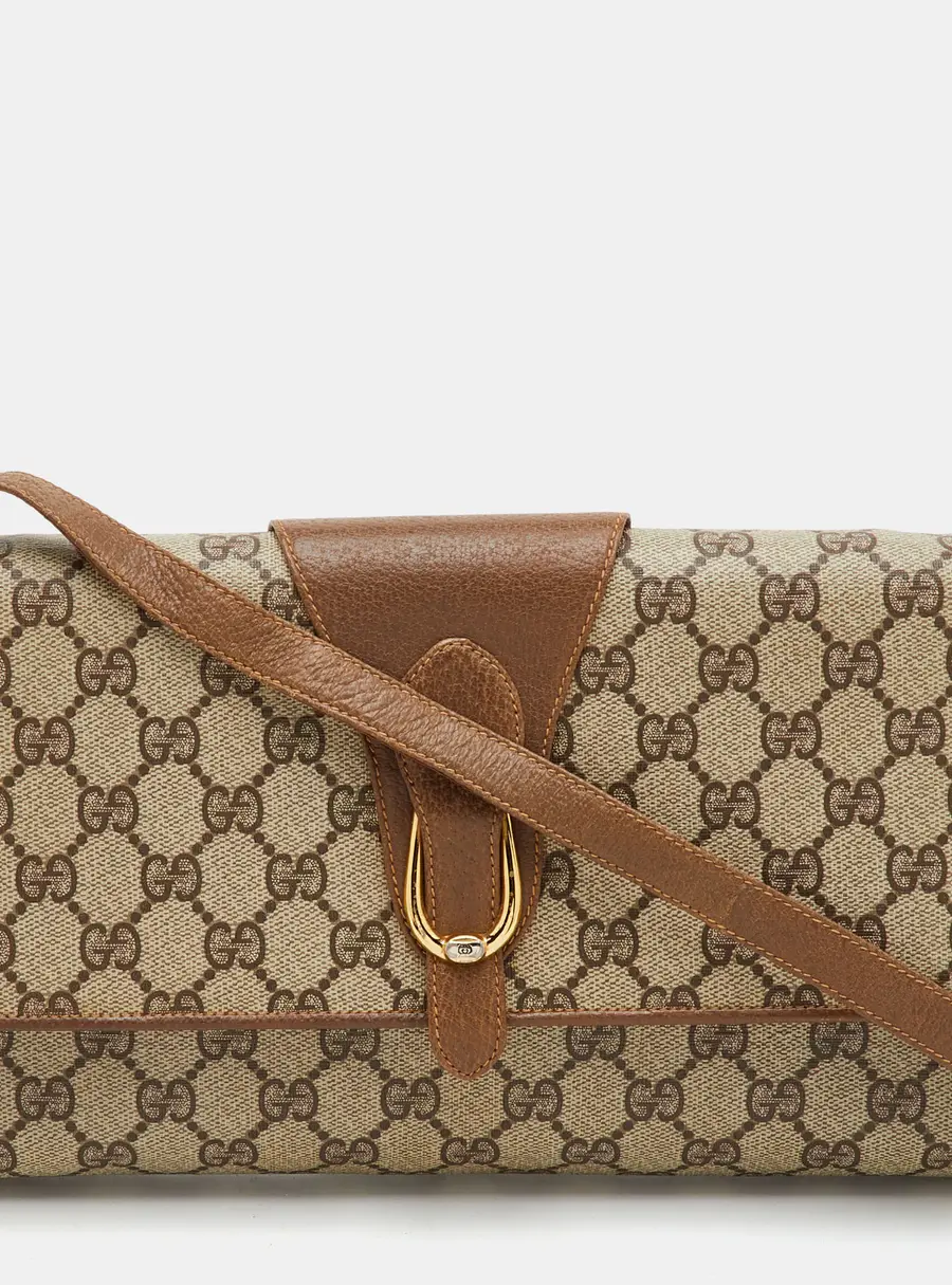 Gucci Vintage Beige/Brown GG Supreme Canvas Flap Crossbody Bag