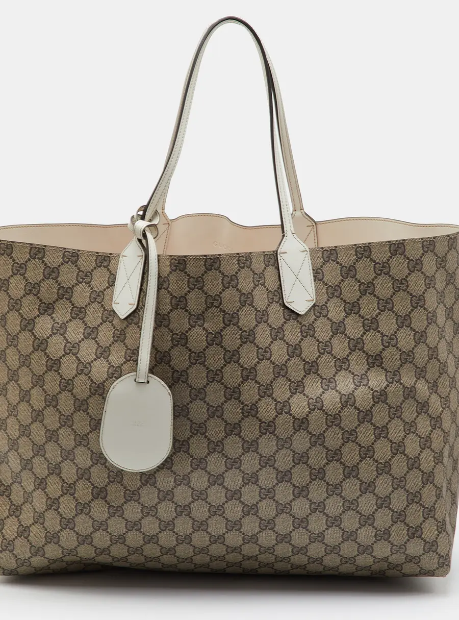 Gucci Reversible Medium Beige/White GG Supreme Canvas and Leather Tote