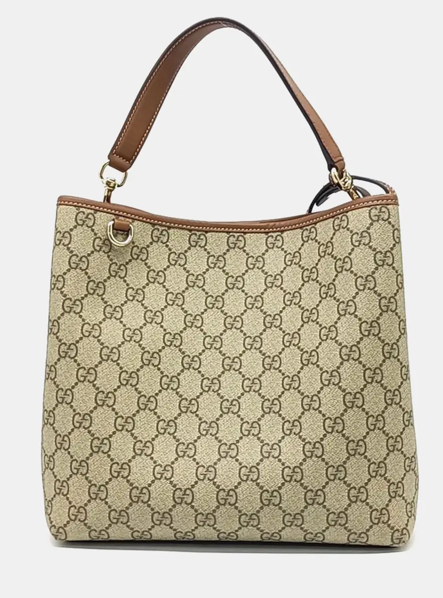 Gucci Beige Brown PVC GG Emblem Medium Bucket Bag (815103)