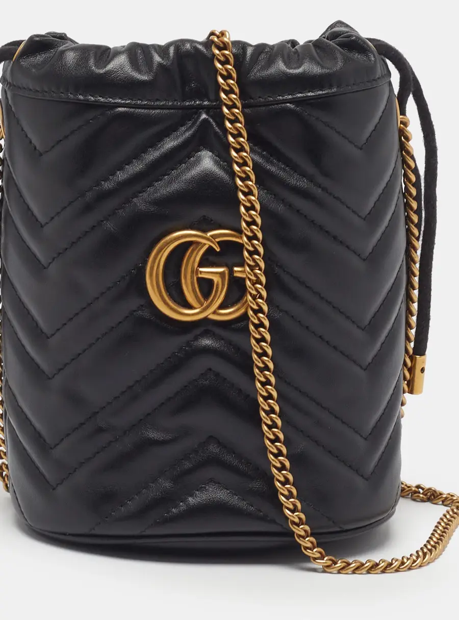 Gucci GG Marmont Small Black Matelassé Leather Bucket Bag