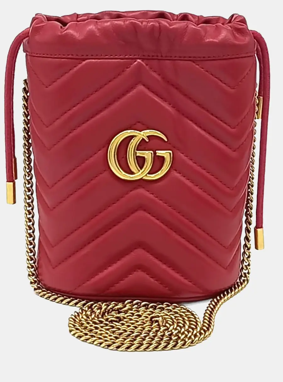Gucci GG Marmont Red Leather Mini Bucket Bag (575163)
