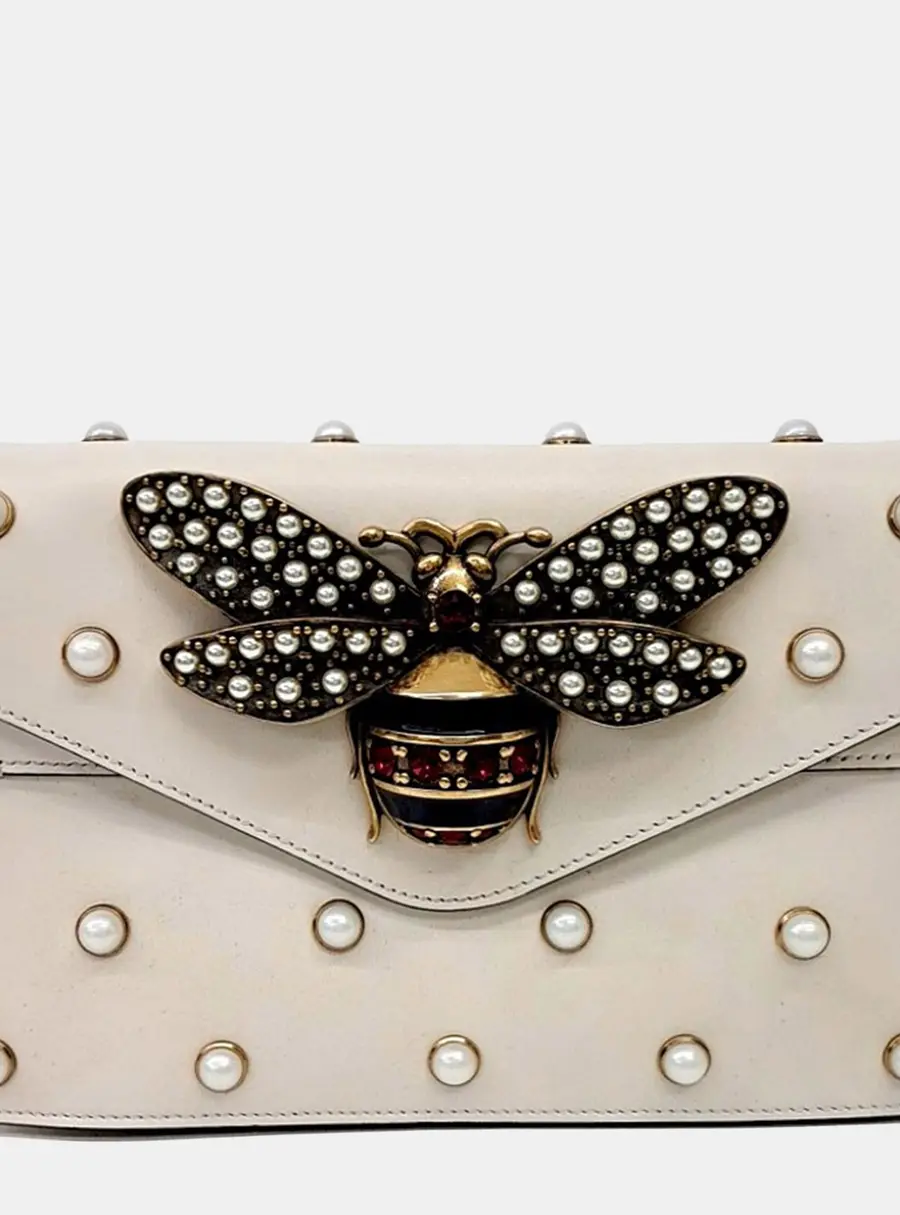Gucci Broadway Metal Be Cream Leather Shoulder Bag (453778)