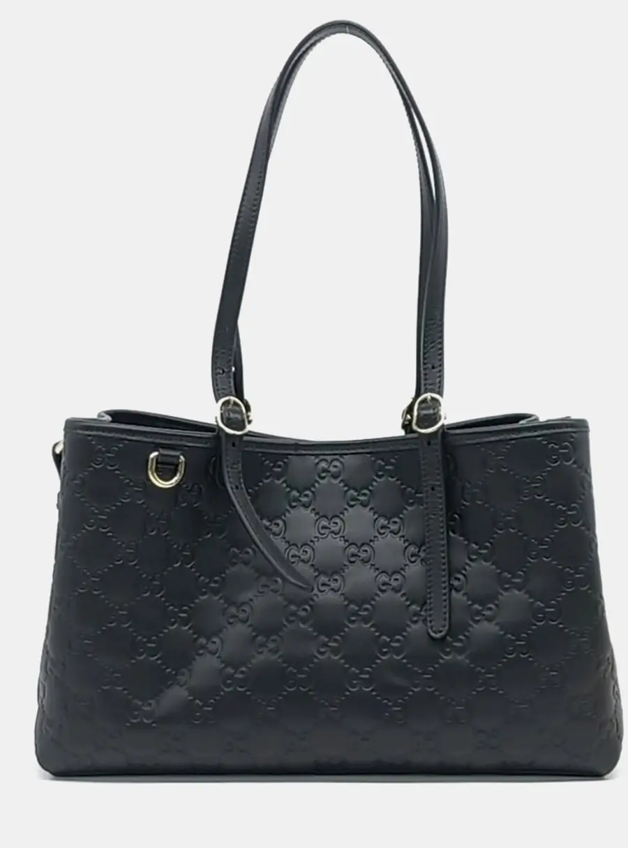 Gucci GG Emblem Black Leather Small Tote Bag (815214)