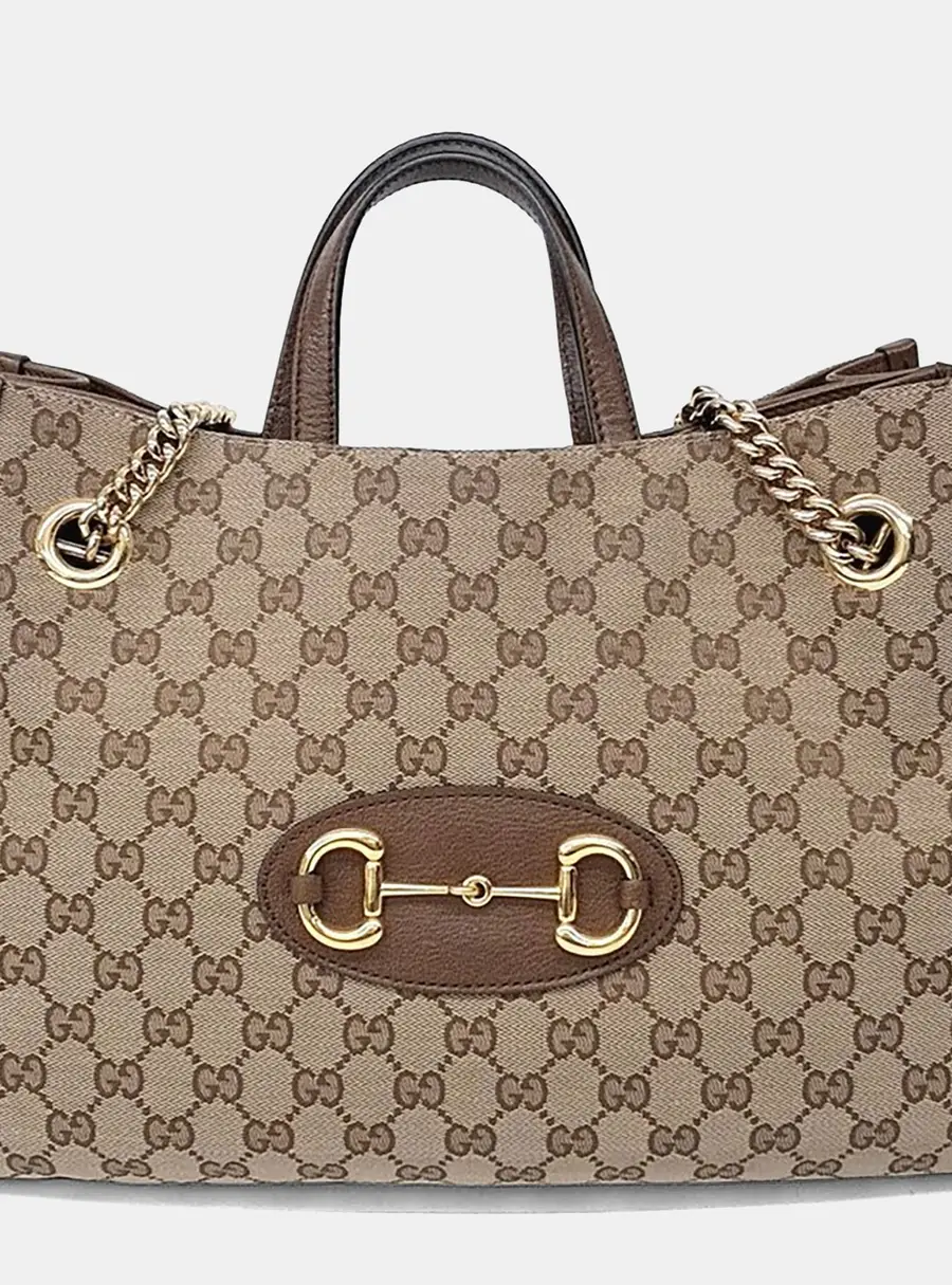 Gucci Beige Fabric 1955 Horsebit Medium Tote Bag (621144)