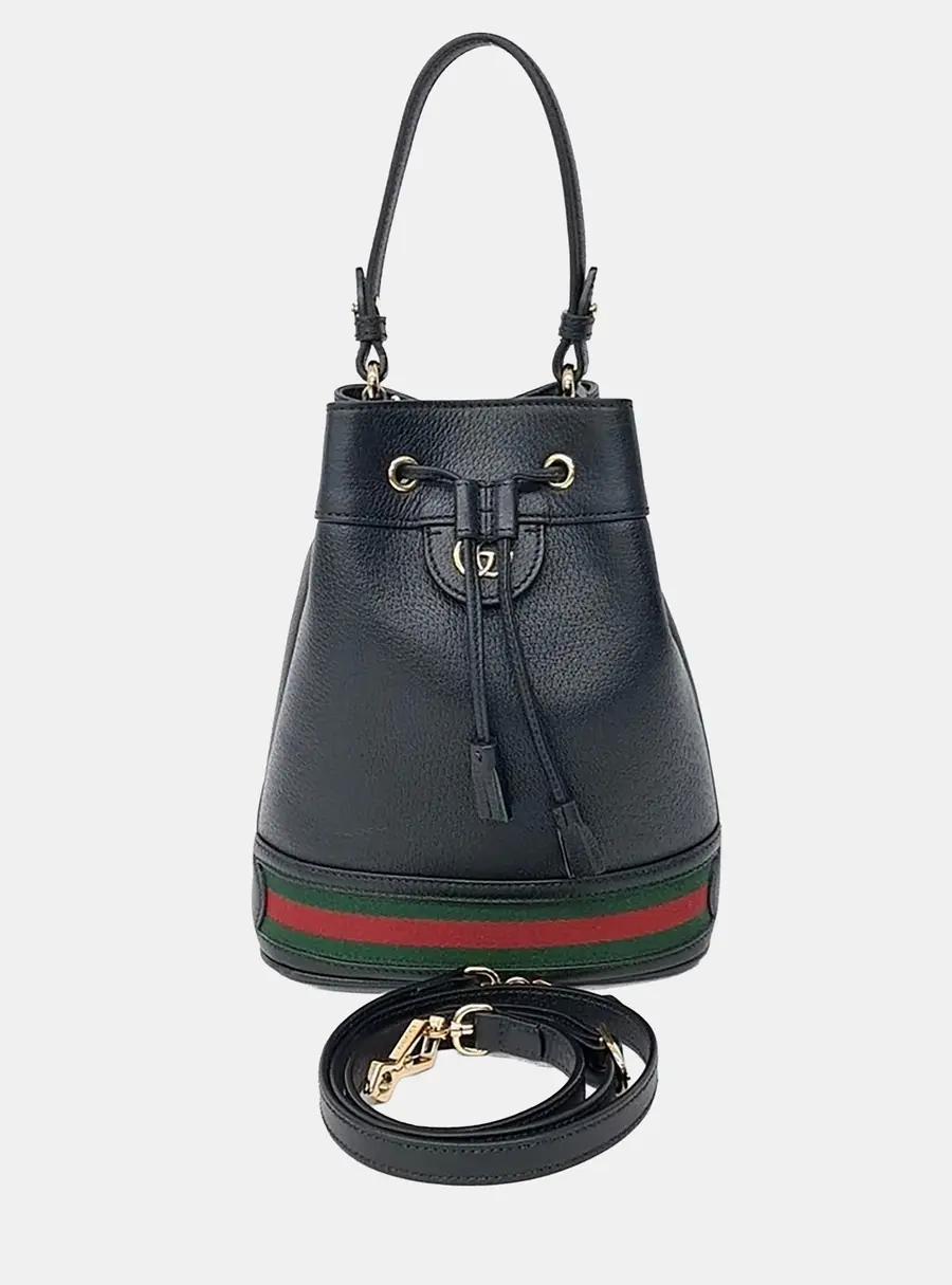 Gucci Black Leather Ophidia Bucket Bag Small (719884)