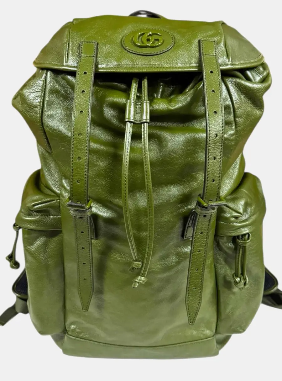 Gucci Double G 725657 Forest Green Calfskin Leather Backpack Bag