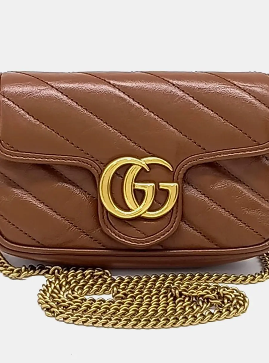 Gucci Brown Leather Matras&eacute; Super Mini Crossbody Bag (476433)