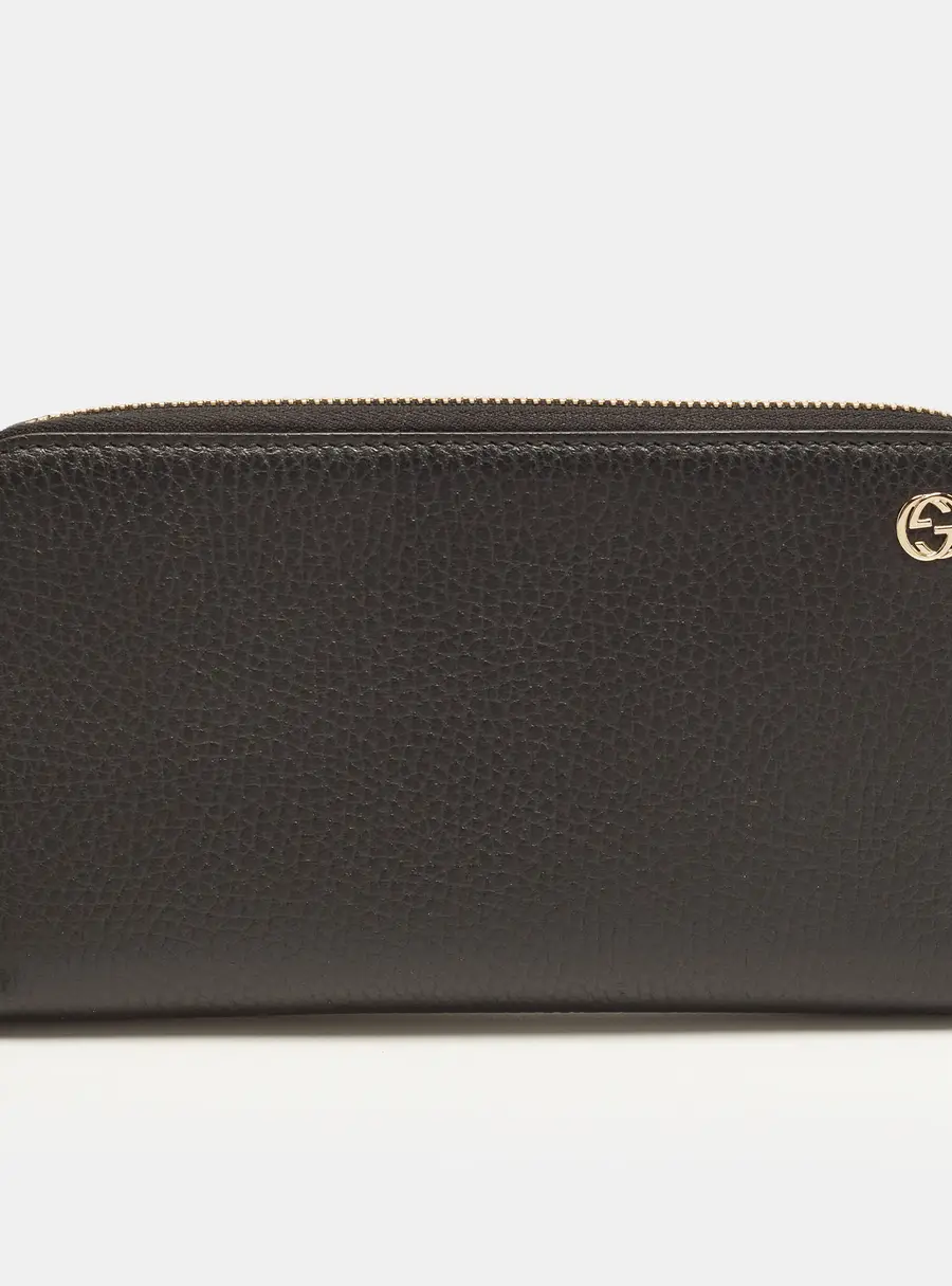 Gucci Interlocking G Zip Black Leather Continental Wallet