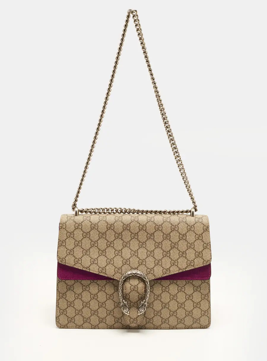 Gucci Dionysus Medium Purple/Beige GG Supreme Canvas and Suede Shoulder Bag