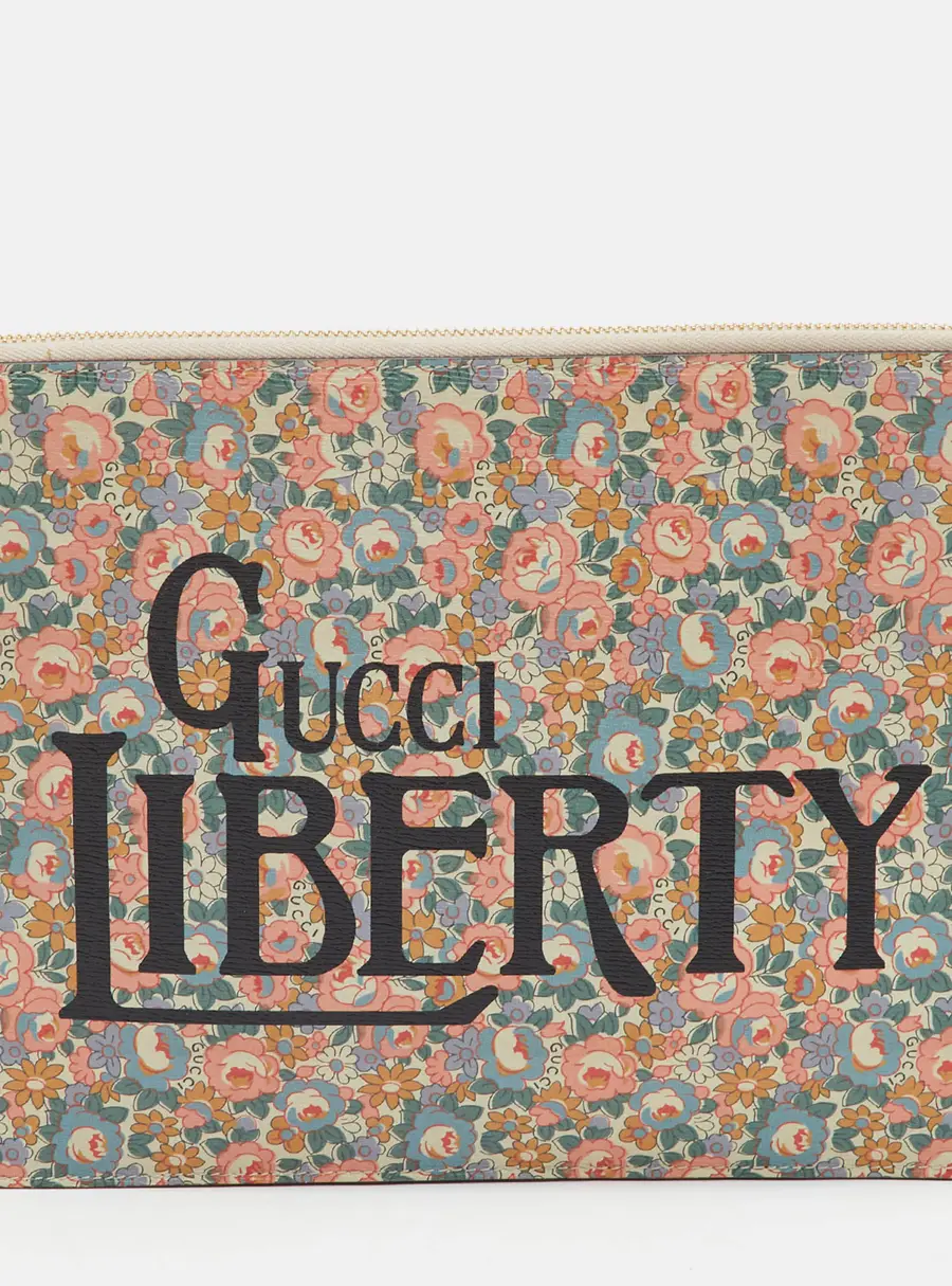 Gucci Liberty Multicolor Floral Print Leather Zip Pouch Clutch