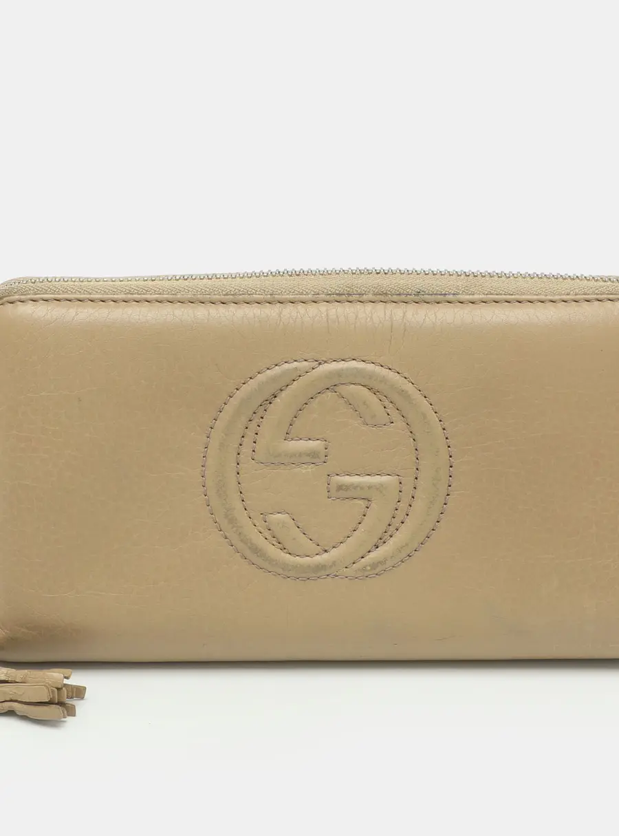 Gucci Soho Beige Leather Zip Around Wallet