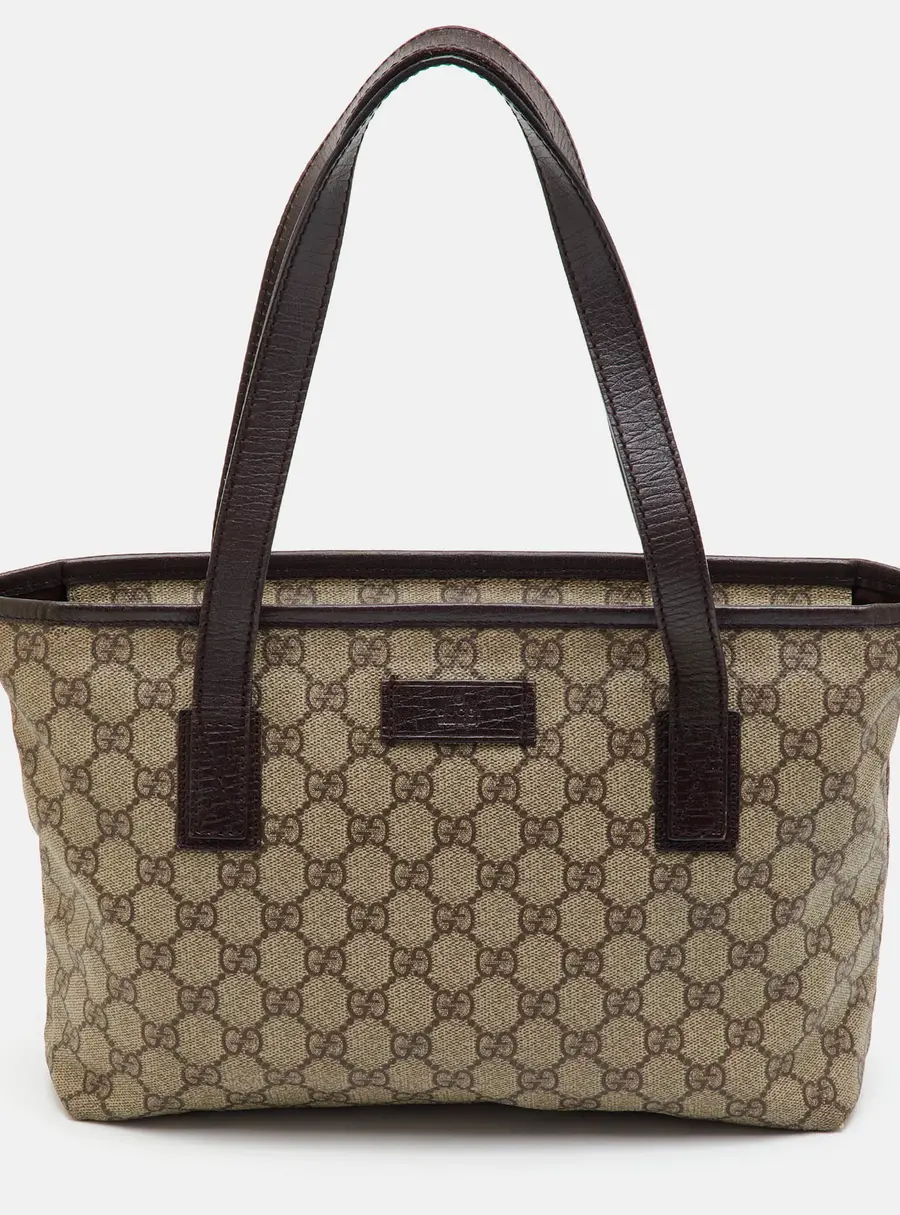 Gucci Zip Beige/Brown GG Supreme Canvas and Leather Tote