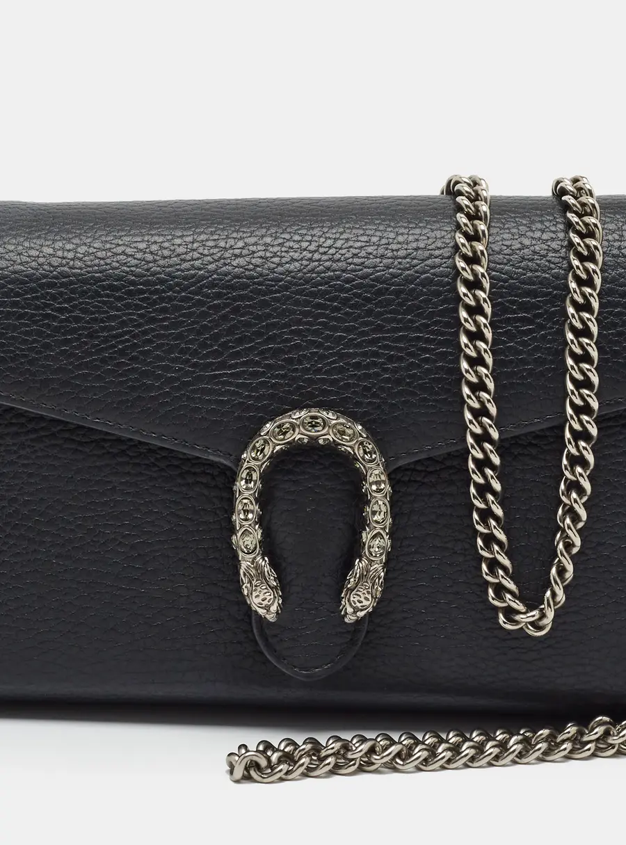 Gucci Dionysus Crystal Black Leather Wallet On Chain