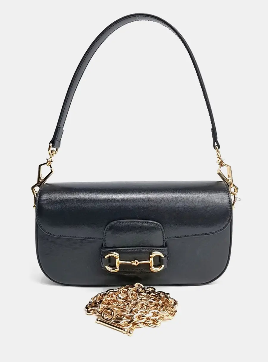 Gucci Black Leather 1955 Horsebit Shoulder Bag (735178)