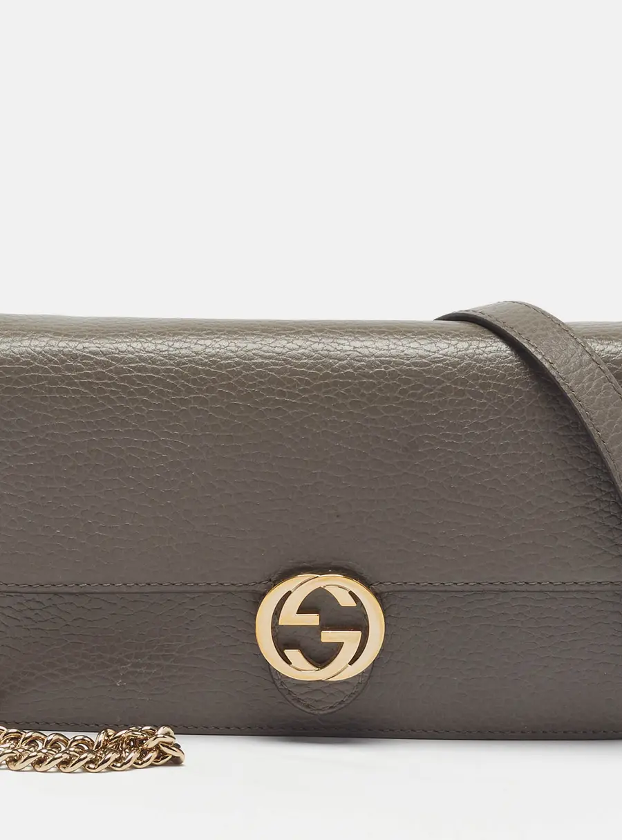 Gucci Interlocking G Grey Leather Wallet on Chain
