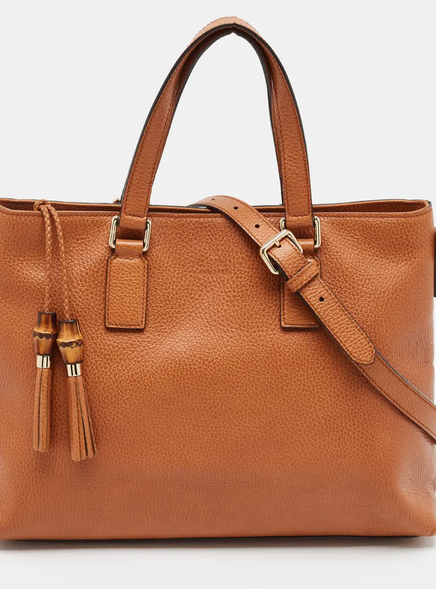 Gucci Bamboo Tassel Brown Pebbled Leather Tote